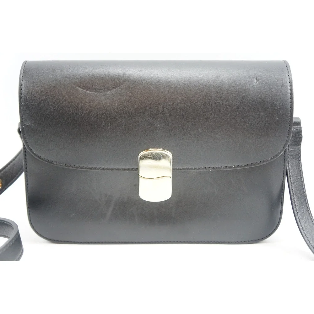La Maroquinerie Sezane Claude Messenger Bag Black Leather Gold Hardware Good